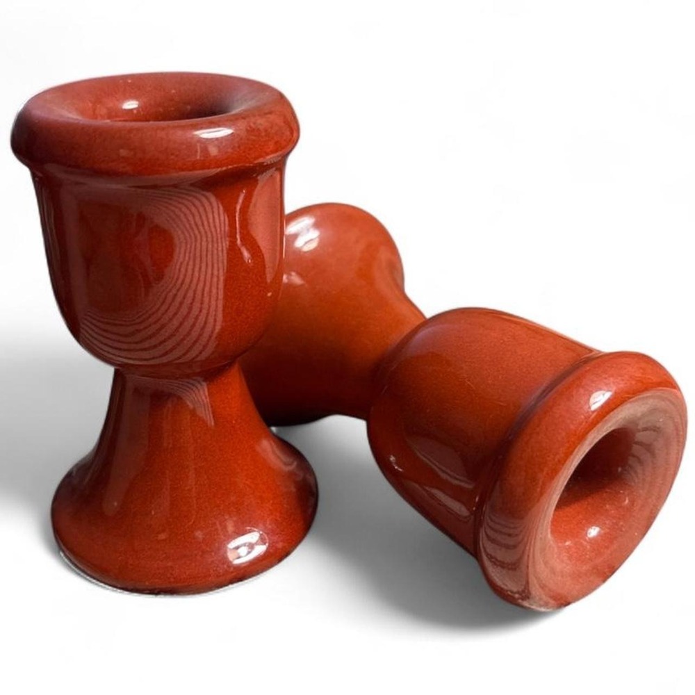 Vintage pair of Colonial Candle candlestick holders (Japan) brick orange red